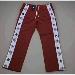 Wolves Men's Maroon Sweatpants XL Star Wolf Head Embroidered Drawstring Pockets